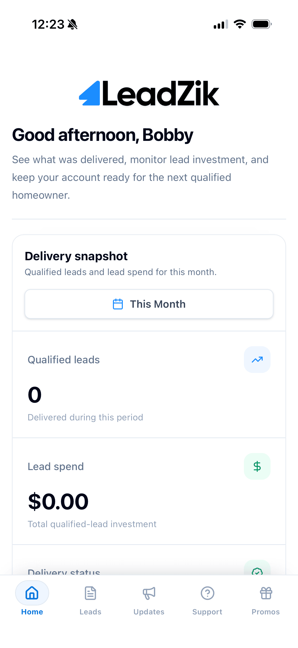 LeadZik mobile lead delivery dashboard