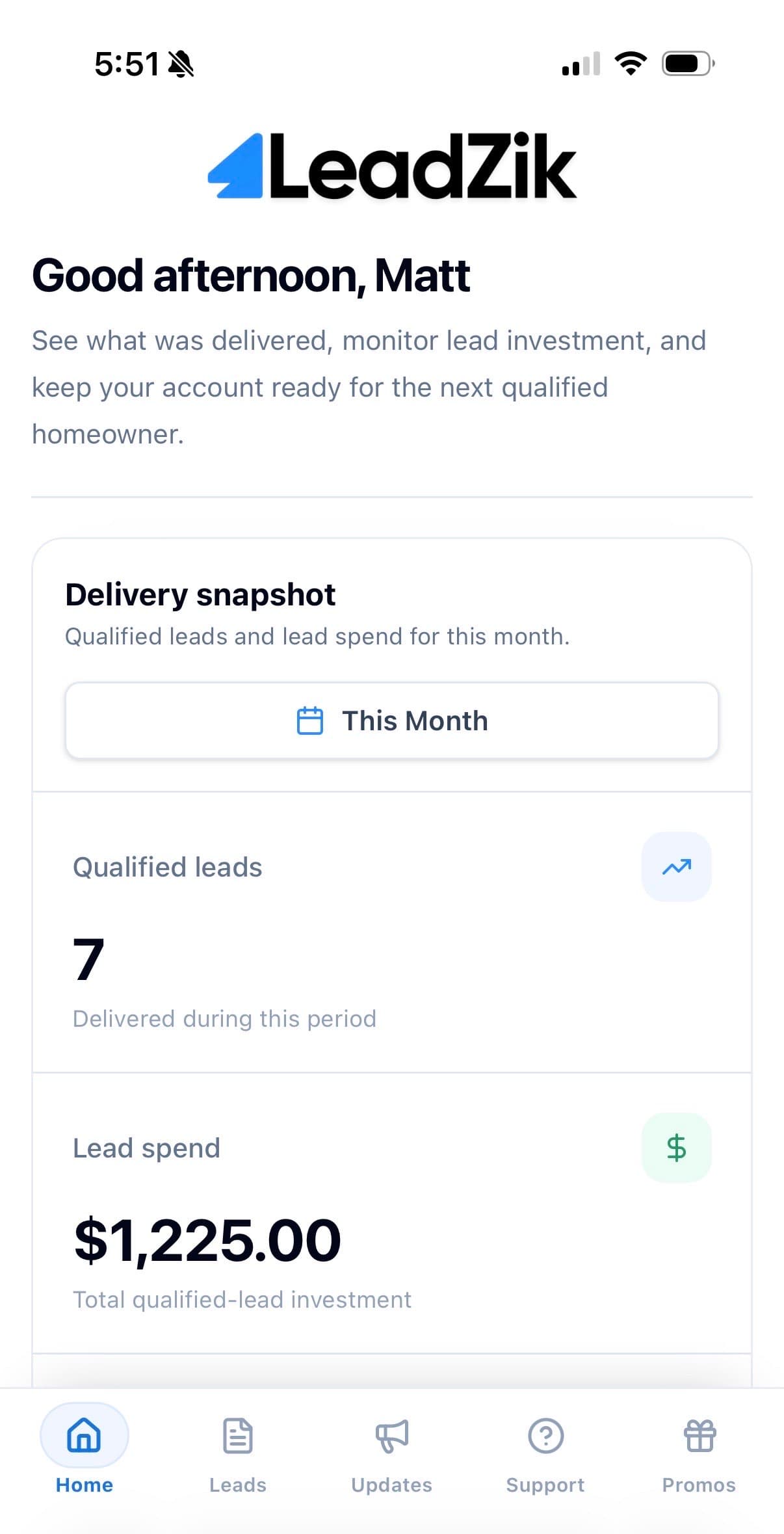LeadZik mobile dashboard