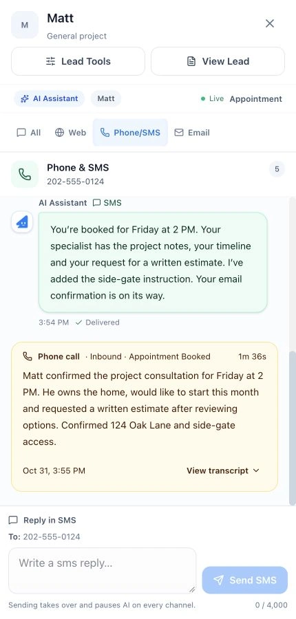 Actual mobile LeadZik Convert layout with Matt’s demo account